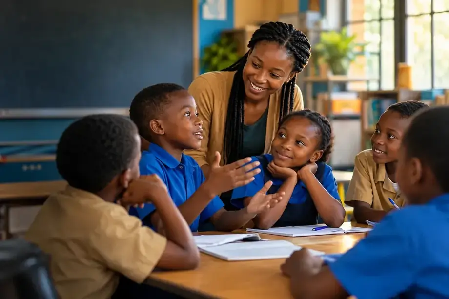 Teacher engaging children in a supportive learning activity